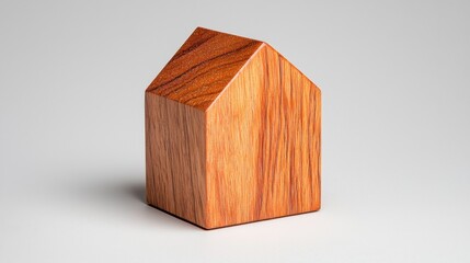Poster - Wooden Geometric House Sculpture in Minimalist Studio Setting