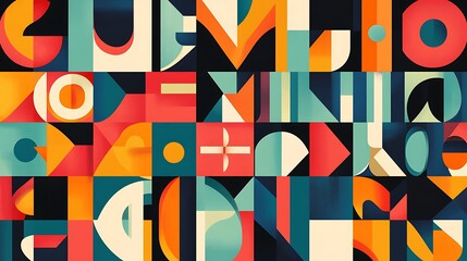Aufkleber - Abstract art piece featuring a vibrant array of geometric shapes colors with composition creates a modern bold visual experience.