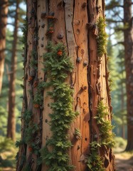 Wall Mural - insect-infested cedar wood tree against a natural background, rot, tree trunk, nature
