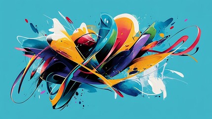 Aufkleber - vibrant digital artwork of abstract shapes colors with depicts a dynamic for swirling explosion of color evoking energy movement concept.