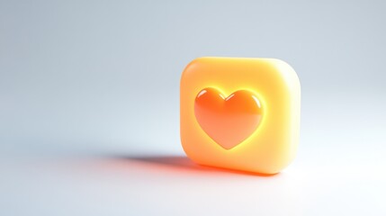Poster - A sleek 3D-rendered social media notification icon with a heart symbol, representing online love or success, isolated on a bright white background.