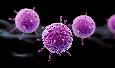 Poster - Colorful 3D Rendering of Microorganisms on Dark Background