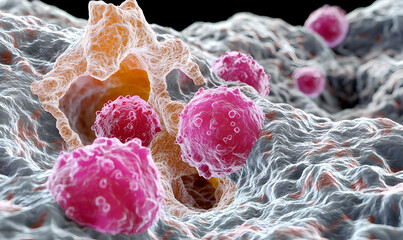 Poster - Pink Cells in Abstract Biological Environment with Detail and Texture