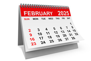 Poster - 2025 Year February Calendar. 3d rendering