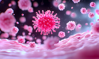 Poster - Colorful Digital Representation of Virus Cells in Microscopic View