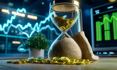 Poster - Hourglass with Coins Symbolizing Time and Financial Investment