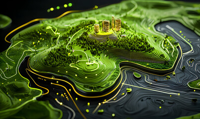Poster - Vibrant 3D Landscape Model with Greenery and Urban Development