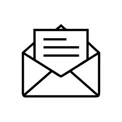 Wall Mural - Thin Icon Email, Address and Mail or Newsletter. Such Line Sign as Isolated Open Envelope and Paper Letter.