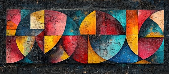 Wall Mural - Abstract geometric mural featuring vibrant colors and shapes.