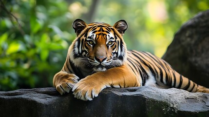 Wall Mural - majestic tiger resting on rock