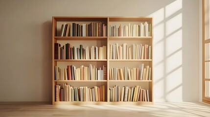 Wall Mural - Wooden Bookcase Filled With Various Books In A Room