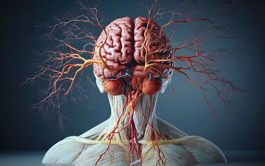 Poster - 3d illustration of the human brain and nervous system.