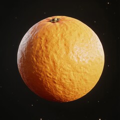 Wall Mural - A perfectly round, vibrant orange fruit with detailed, realistic texture, softly lit with cinematic lighting
