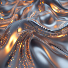 Poster - Captivating Abstract Wave Pattern With Glowing Particles in a Metallic Surface at Twilight