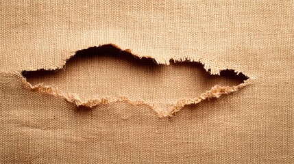 Poster - Defects on Pieces of Work Concept, Detailed Close-Up of Torn Canvas Fabric with Visible Rips and Texture in Neutral Color Tones