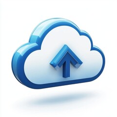 Poster - A 3D illustration of a blue cloud symbol with an upward arrow, symbolizing cloud storage and data upload.