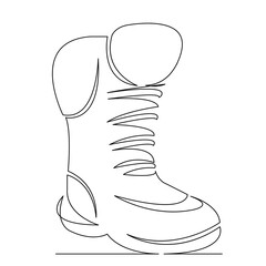 One continuous single drawing line art flat doodle shoe, boot, leather, isolated, footwear, fashion, clothing. Isolated image hand draw contour on a white background
