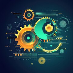 Poster - An abstract composition featuring vibrant gears and digital elements, representing technology and innovation.