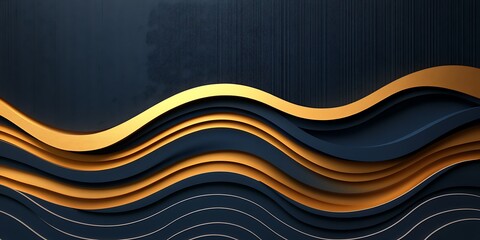 Abstract gold and dark blue wavy layers background.