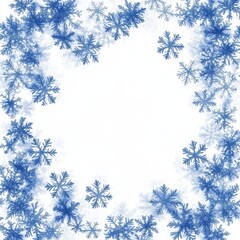 Poster - A beautiful frame of delicate blue snowflakes on a white background, creating a serene winter vibe.