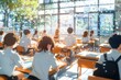 © Nakorn - Anime friends engaged in class activities school classroom slice of life manga bright environment medium shot perspective