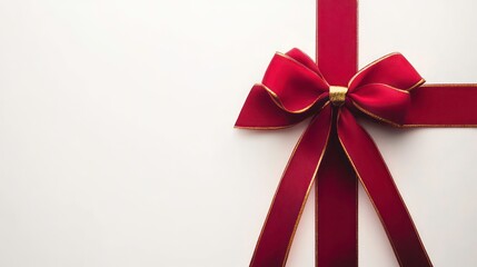 Red ribbon bow with gold accents on white background.