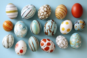 Vibrant and Colorful Easter Eggs Beautifully Decorated in a Festive Manner for the Joyous Spring Celebration, Reflecting Artistic Craftsmanship and Creativity in the Seasonal Holiday Tradition