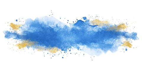 Wall Mural - abstract blue watercolor background with golden lines, vector illustration, white space in the cente