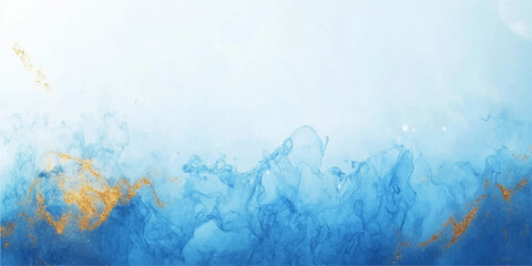 Wall Mural - abstract blue watercolor background with golden lines, vector illustration, white space in the cente