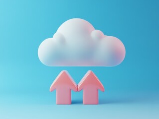 Poster - 3D cloud icon with up and down arrows on a blue background in high-resolution minimalist design
