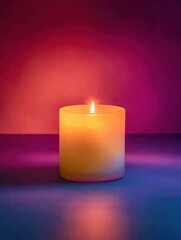 Aufkleber - Single lit candle illuminating a vibrant background in soft hues during evening hours. Generative AI
