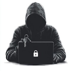 Poster - Hooded figure hacking a laptop.