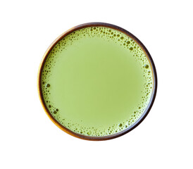 matcha latte in brown bowl on transparent background