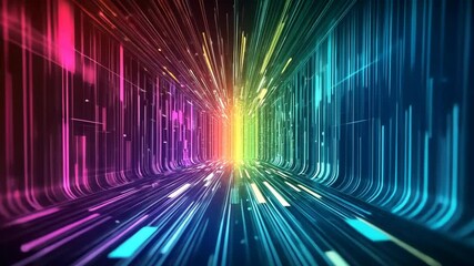 Poster - Abstract Colorful Light Beams in Futuristic Digital Tunnel with Vibrant Neon Glow