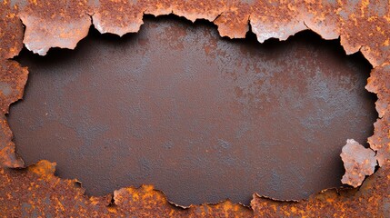 Poster - Defects on Pieces of Work Concept, Close-Up of a Rusted Metal Surface with Flaking Texture and Rich Earthy Tones