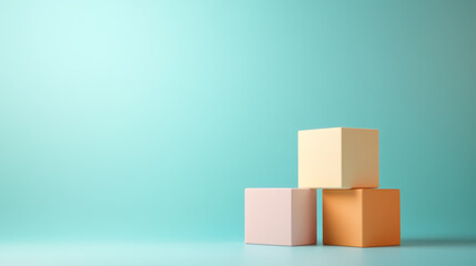 Poster - Colorful blocks arranged on a soft blue background creating a playful and minimalist atmosphere for design