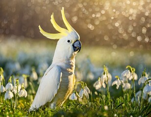 Poster - Mit Schneeglöckchen auf einer Wiese