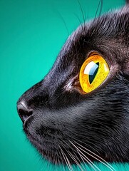 Wall Mural - A photostock of a dramatic close-up of a black pantherâ€™s piercing yellow eyes, set against a dark and mysterious background for powerful visual impact. High Quality