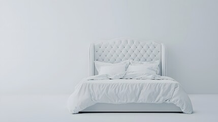 Wall Mural - White Upholstered Bed with Crisp Bedding in a Minimalist Room