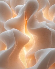 Poster - Glowing interlocking mocha mousse shapes abstract art digital design soft lighting close-up view organic patterns