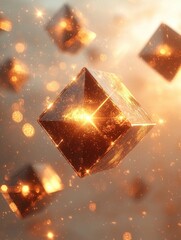 Poster - Floating geometric shapes in mocha mousse digital art abstract background futuristic design ethereal viewpoint