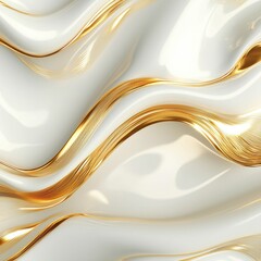 Poster - Elegant action of fluid gold threads on white surface artistic design contemporary art minimalist aesthetic close-up view