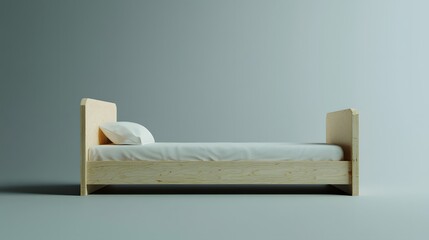 Wall Mural - Minimalist Wooden Bed with White Linens Simple Design