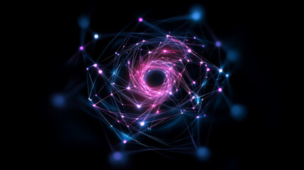 Poster - Colorful abstract design with glowing nodes and swirling patterns in a dark backdrop