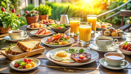 Wall Mural - Breakfast Feast in a Sunny Cafe