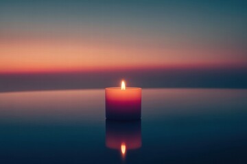 Aufkleber - Illuminating presence of a single candle against a serene twilight horizon. Generative AI