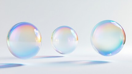 Poster - A set of three iridescent holographic circular elements floating against a clean white backdrop