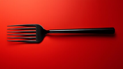 Sticker - Black fork on a red background a minimalist image