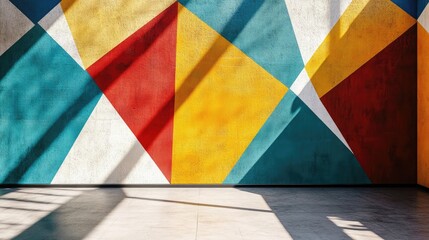 Poster - Abstract geometric mural featuring triangles in bold primary colors