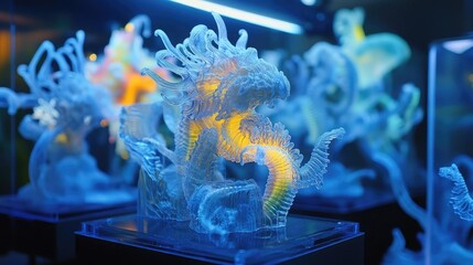 Poster - Advanced 3D printer creating intricate models with glowing details